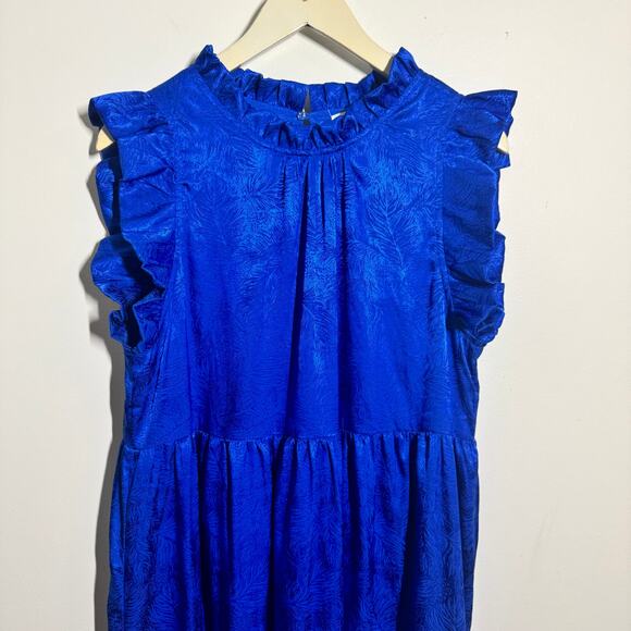Karlie Dress Women M Royal Blue Midi High Low Tiered Ruffle NWOT Modest Career - Picture 3 of 8